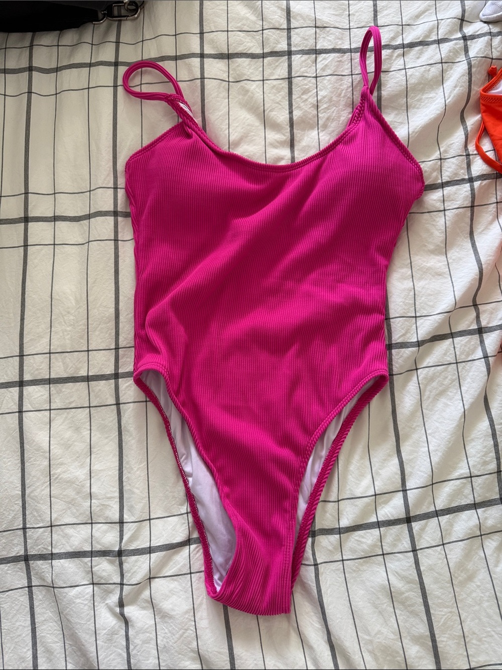 Ribbed One-Piece Swimsuit in Hot Pink